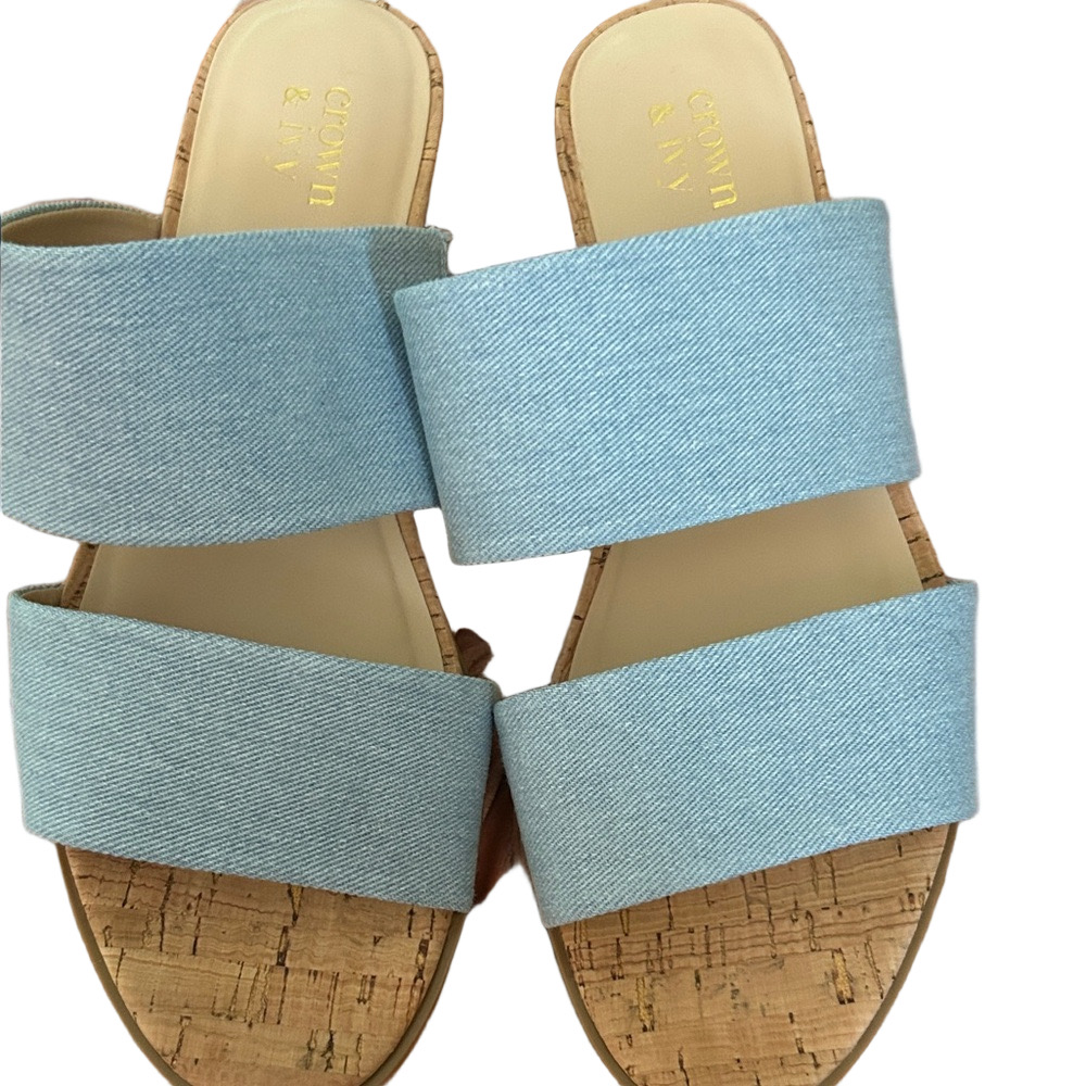 Crown & Ivy Light Blue Denim Slide Sandals 8.5 M